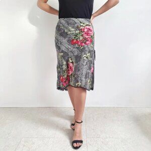 Angie Y2K Vintage‎ Frilly Midi Skirt Medium - Grey Snakeskin & Red Roses
